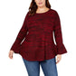 Suéter de malha mesclado com manga sino feminino Style &amp; Co, vermelho, tamanho médio