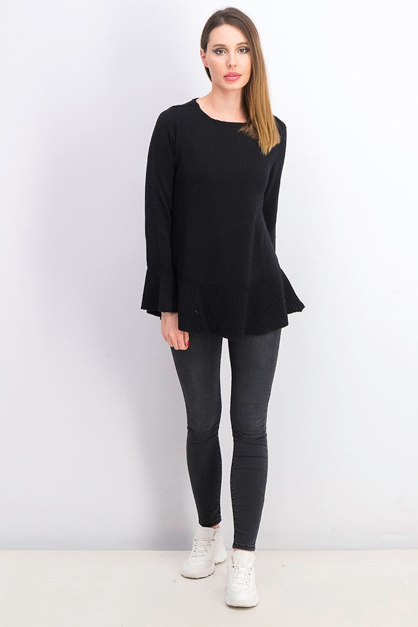 Suéter de malha com babados e bainha plissada feminino Style &amp; Co, preto, tamanho pequeno