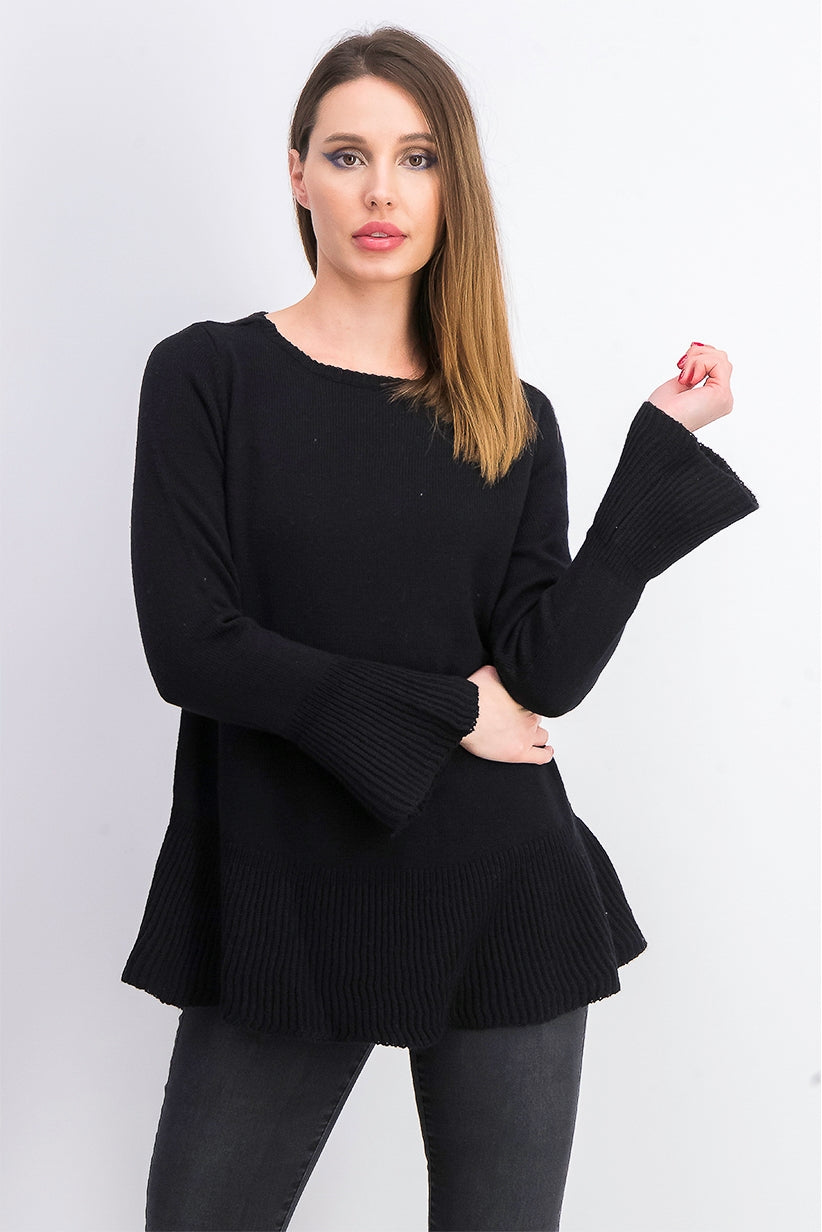 Suéter de malha com babados e bainha plissada feminino Style &amp; Co, preto, tamanho extra pequeno