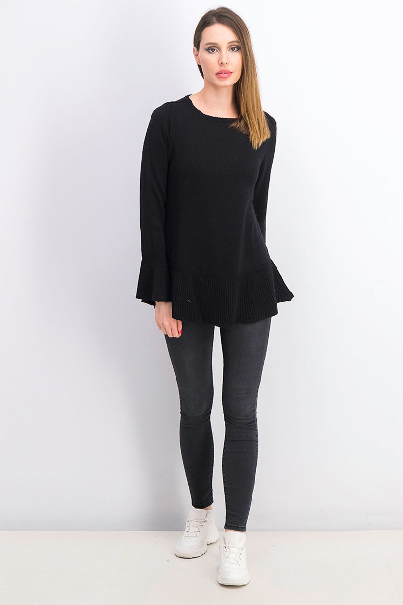 Suéter de malha com babados e bainha plissada feminino Style &amp; Co, preto, tamanho extra pequeno