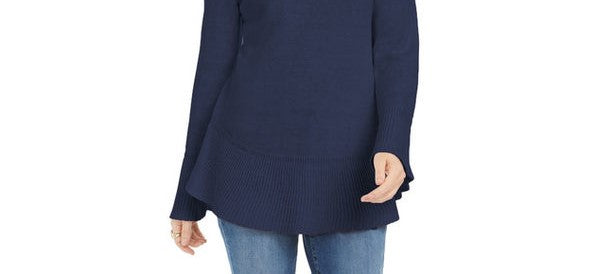 Suéter de malha com babados e bainha plissada feminino Style &amp; Co, azul-marinho, tamanho X-S