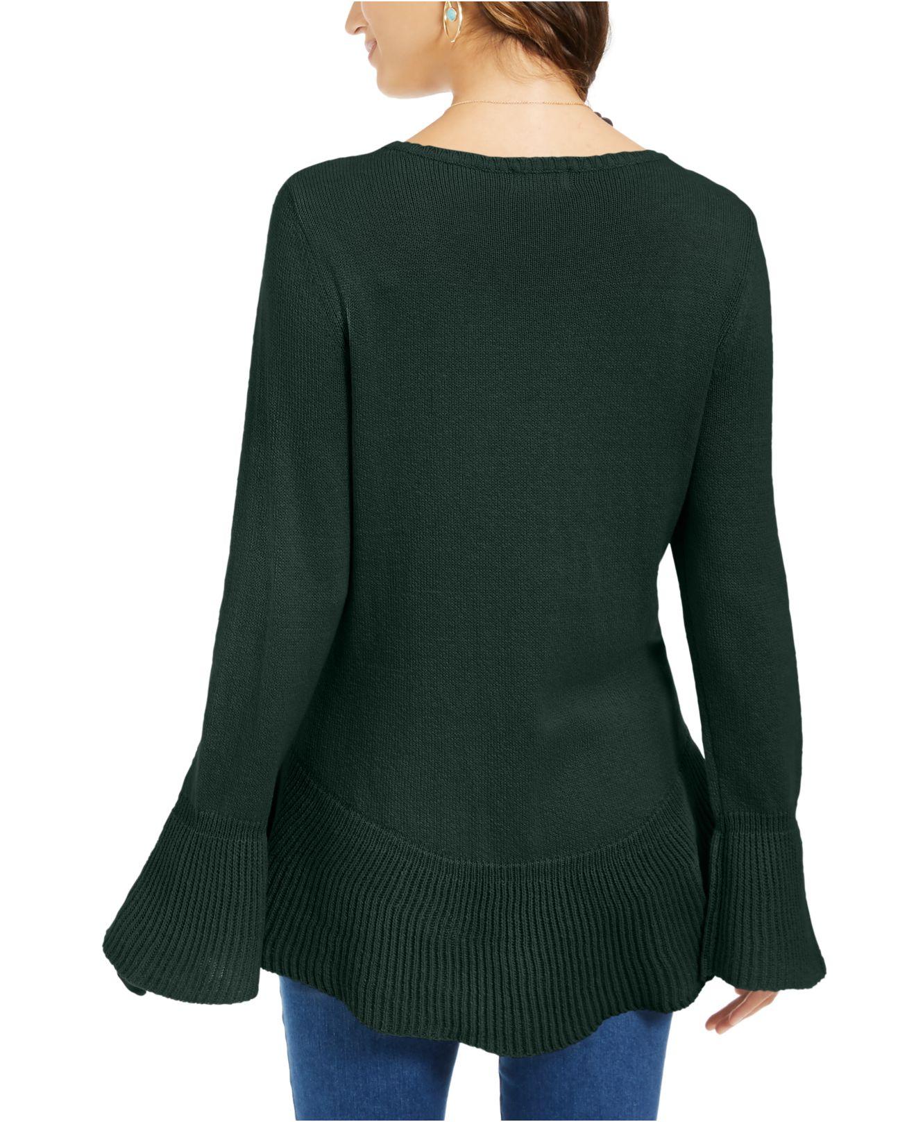 Suéter de malha com babados e bainha plissada feminino Style &amp; Co, verde escuro, tamanho X-S