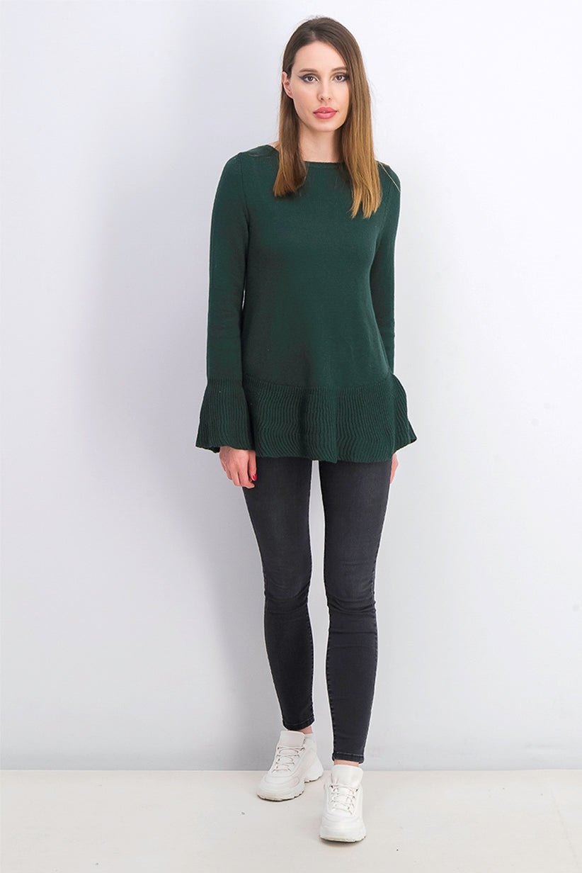 Suéter de malha com babados e bainha plissada feminino Style &amp; Co, verde escuro, tamanho X-S