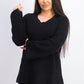 Suéter pulôver feminino de malha estilo boxy, preto, tamanho médio