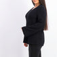 Suéter pulôver feminino de malha estilo boxy, preto, tamanho médio