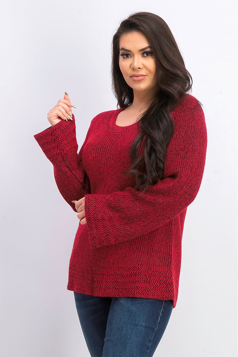 Suéter pulôver feminino de malha estilo boxy, vermelho, tamanho extragrande