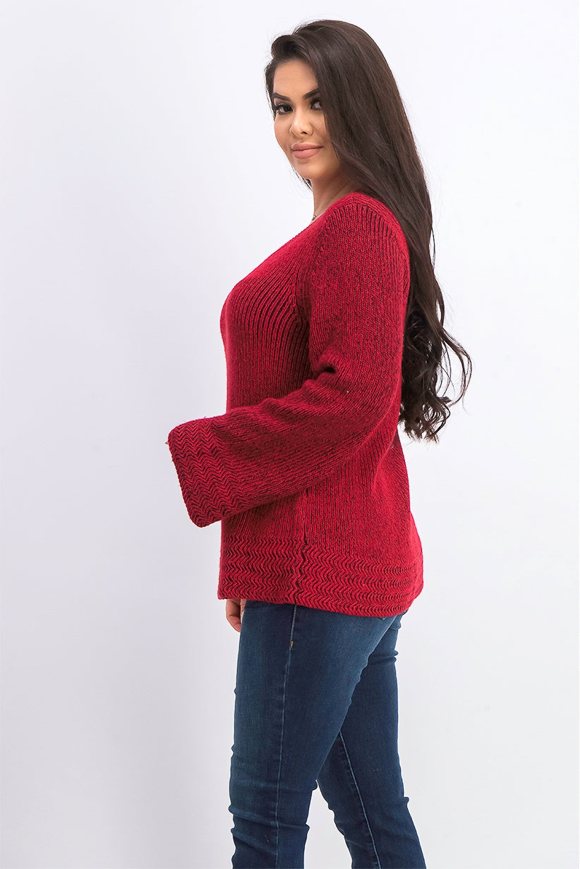 Suéter pulôver feminino de malha estilo boxy, vermelho, tamanho extragrande