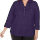 Camisa utilitária feminina Karen Scott de algodão Johnny-Collar, azul-escuro, tamanho médio