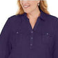 Camisa utilitária feminina Karen Scott de algodão Johnny-Collar, azul-escuro, tamanho médio