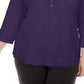 Camisa utilitária feminina Karen Scott de algodão Johnny-Collar, azul-escuro, tamanho médio