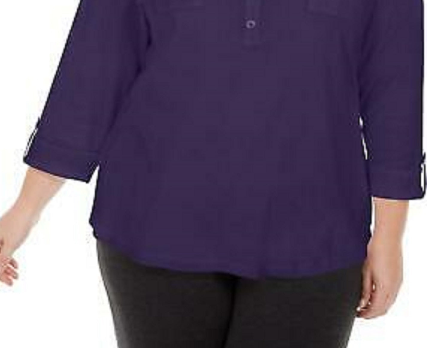Camisa utilitária feminina Karen Scott de algodão Johnny-Collar, azul-escuro, tamanho médio