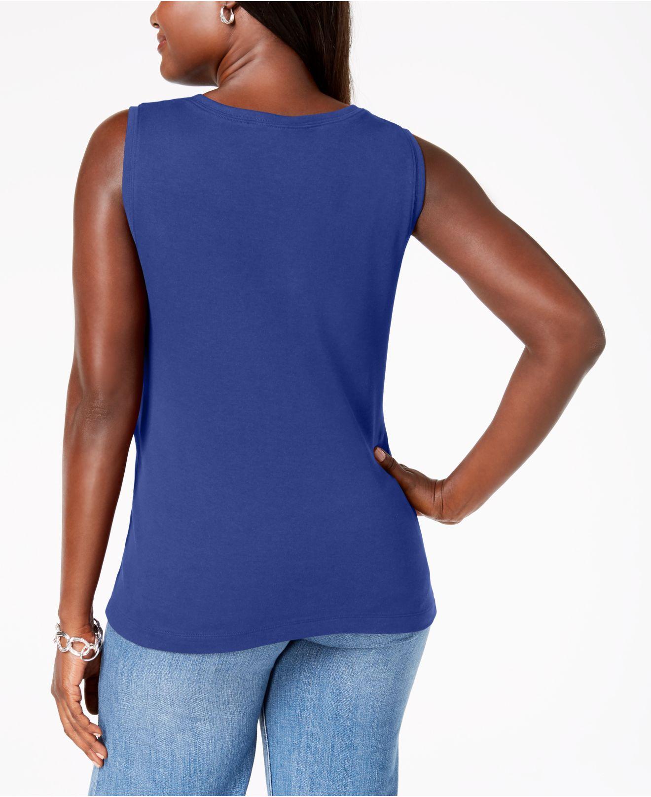 Karen Scott Regata Feminina Petite de Algodão com Tachas Azul Escuro Tamanho Petit