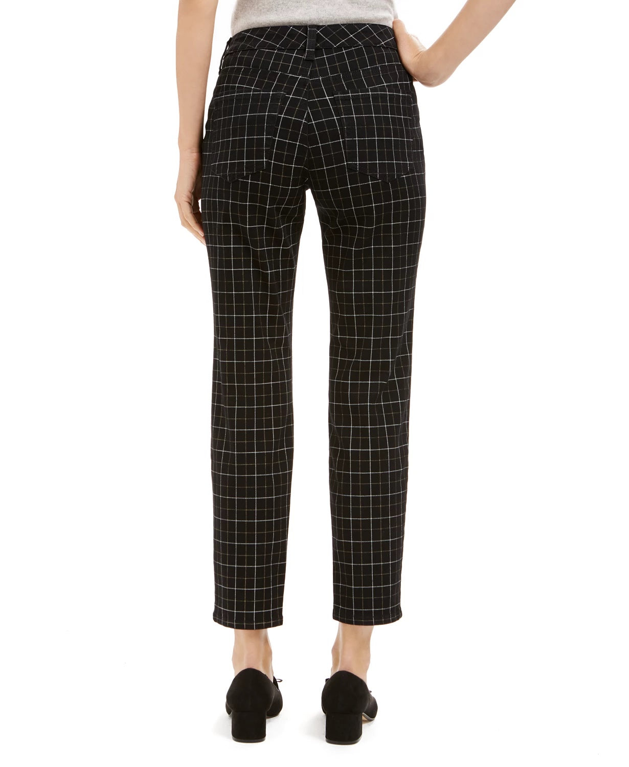 Calça jeans skinny xadrez Bristol Mckenna feminina Charter Club, preta, tamanho 16