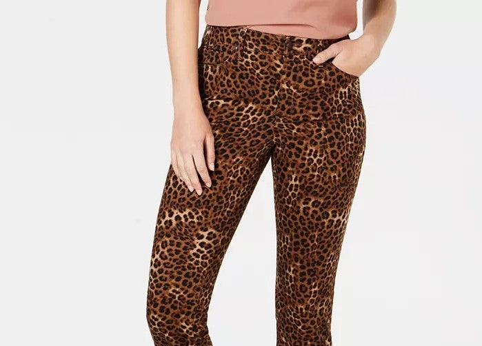 Calça jeans feminina Charter Club Petite estampada Lexington reta marrom tamanho 2 P