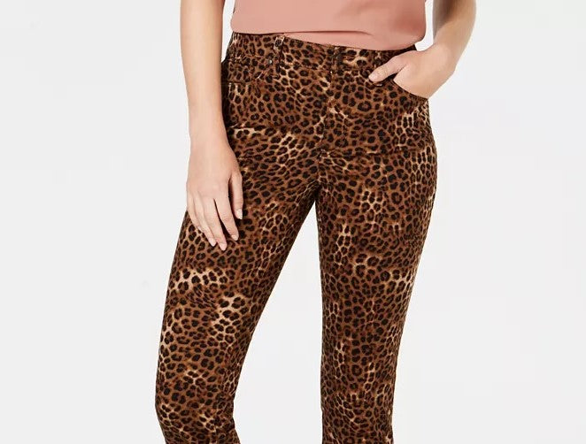 Calça jeans feminina Charter Club Petite estampada Lexington reta marrom tamanho 6 P