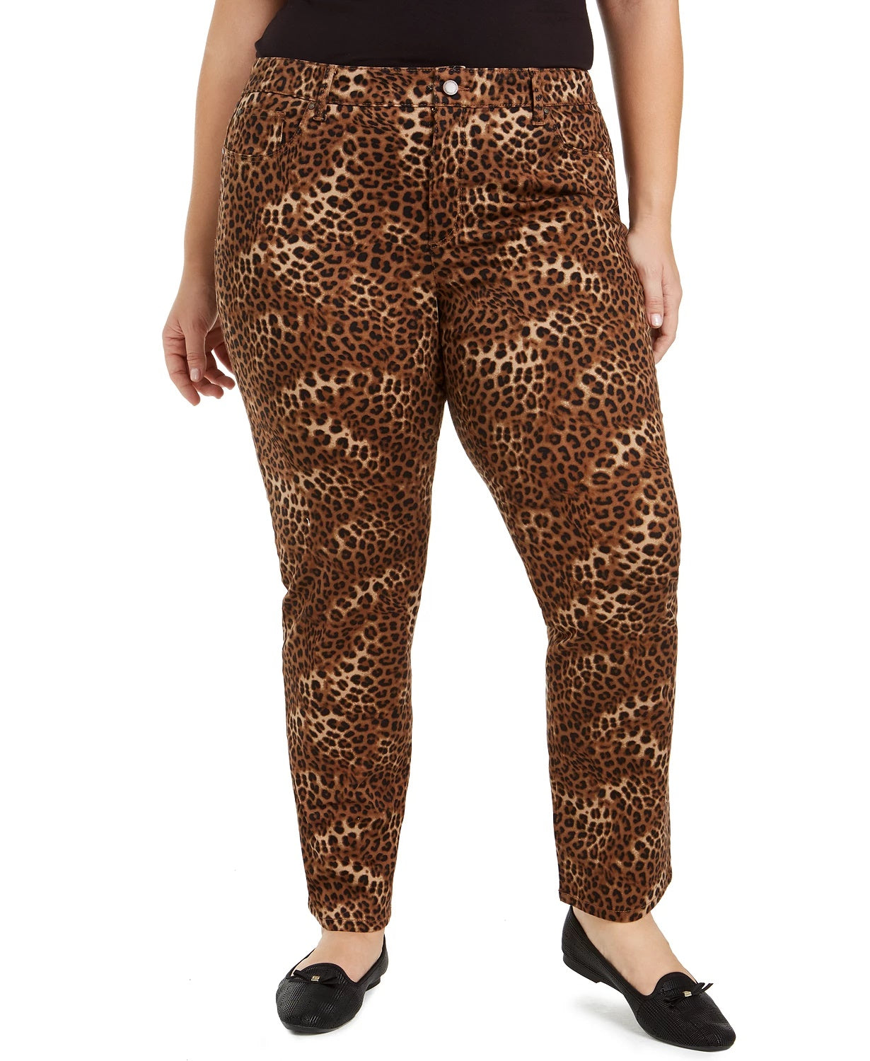 Calça jeans feminina Charter Club Plus Lexington com estampa animal, marrom, tamanho 18W