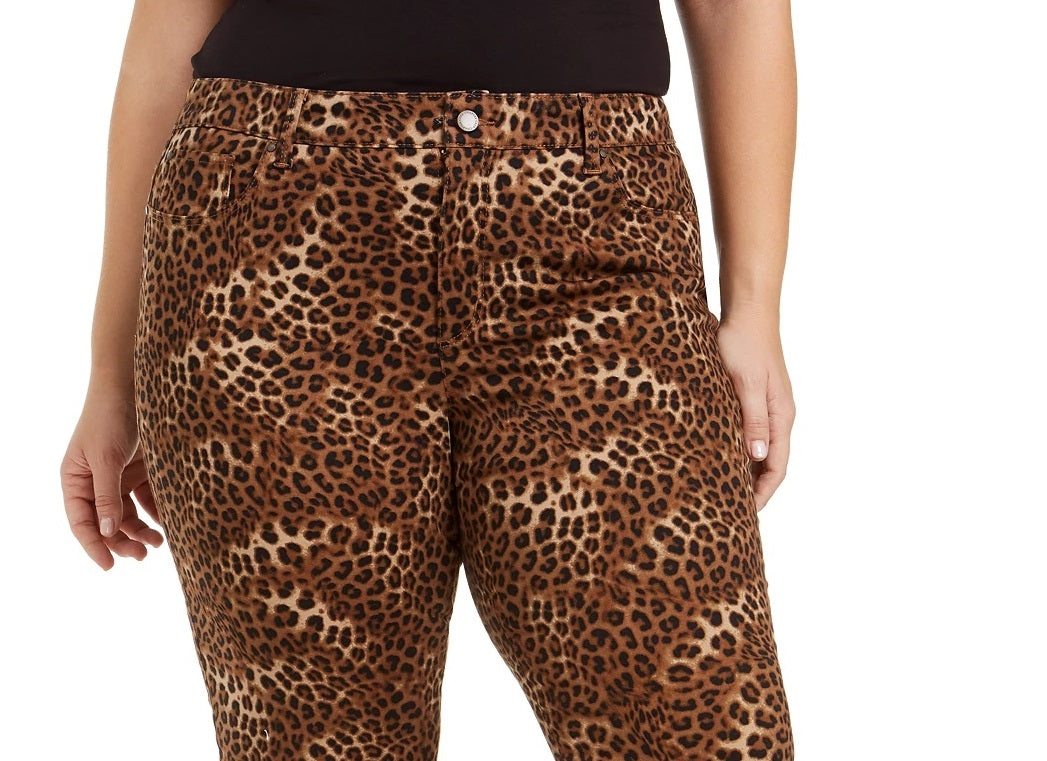 Calça jeans feminina Charter Club Plus Lexington com estampa animal, marrom, tamanho 18W