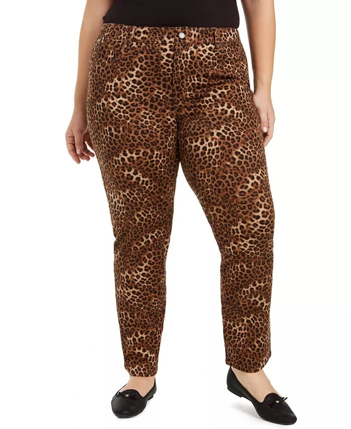 Calça jeans feminina Charter Club Plus Lexington com estampa animal, marrom, tamanho 16W