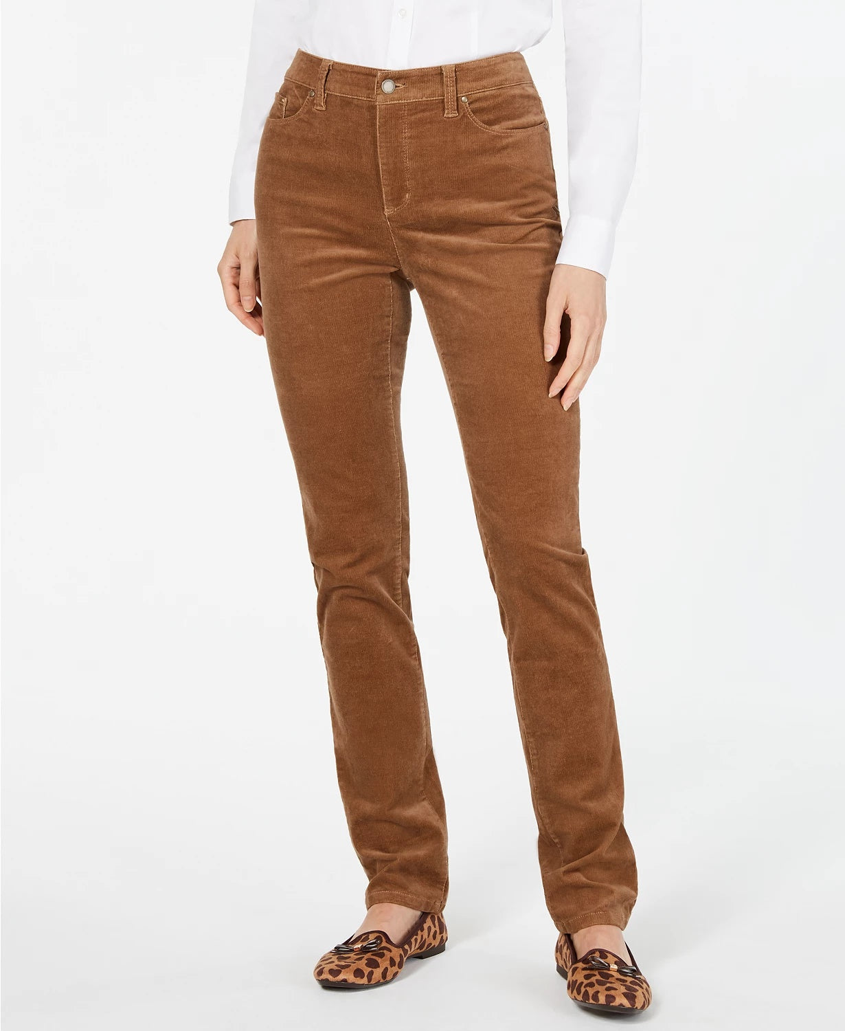 Calças de controle de barriga de veludo cotelê Lexington feminino Charter Club, marrom, tamanho 6