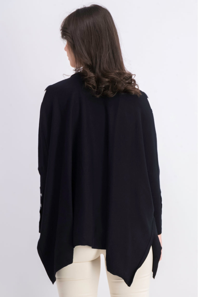 Cardigan feminino Alfani Petite listrado com abertura frontal, preto, tamanho Petite