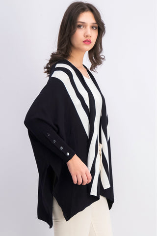 Cardigan feminino Alfani Petite listrado com abertura frontal, preto, tamanho Petite