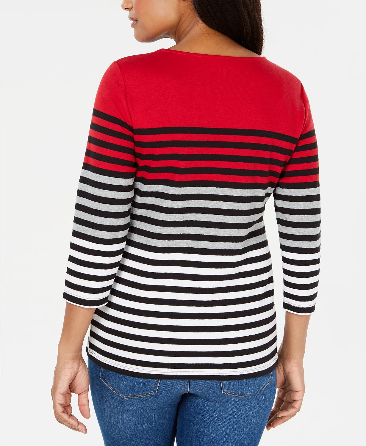 Karen Scott Blusa Listrada Manga 3/4 Feminina Vermelha Tamanho Médio