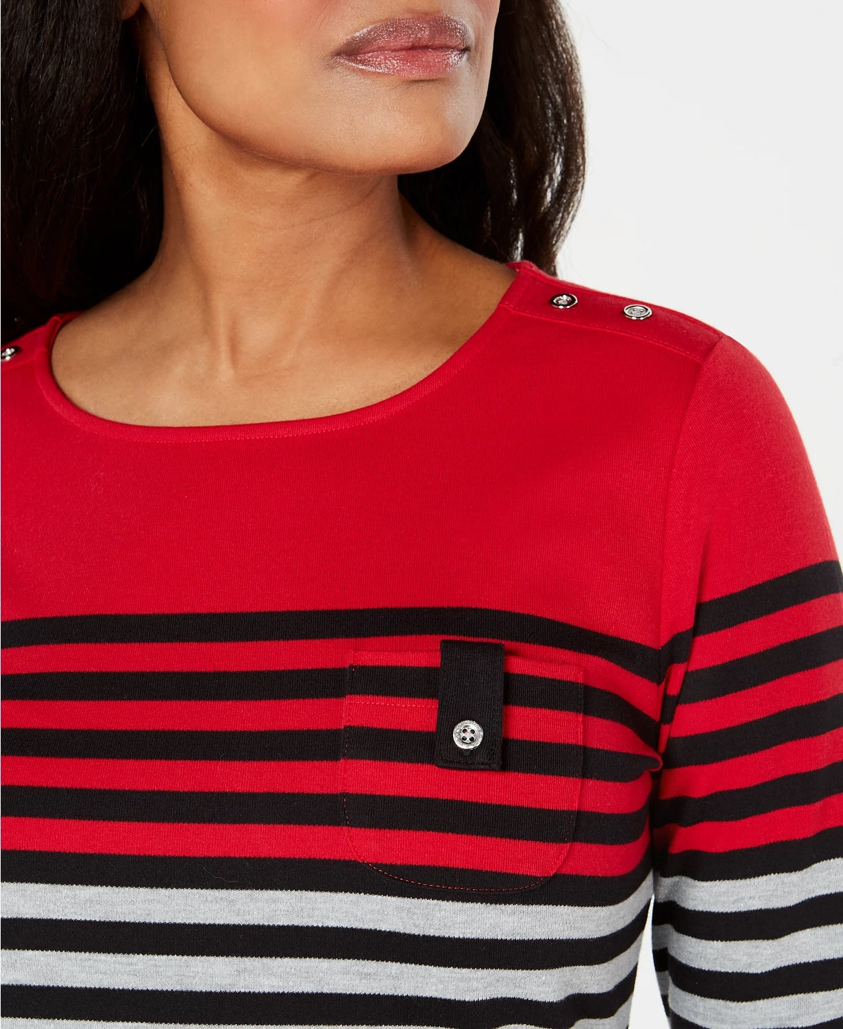 Karen Scott Blusa Listrada Manga 3/4 Feminina Vermelha Tamanho Médio