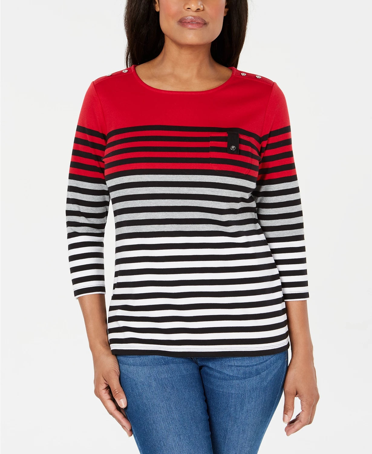Blusa listrada com blocos de cores Karen Scott feminina, vermelha, tamanho pequeno e pequeno
