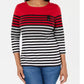 Blusa listrada com blocos de cores Karen Scott feminina, vermelha, tamanho pequeno e pequeno