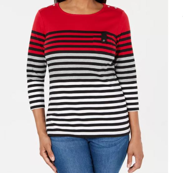 Blusa listrada com blocos de cores Karen Scott feminina, vermelha, tamanho pequeno e pequeno