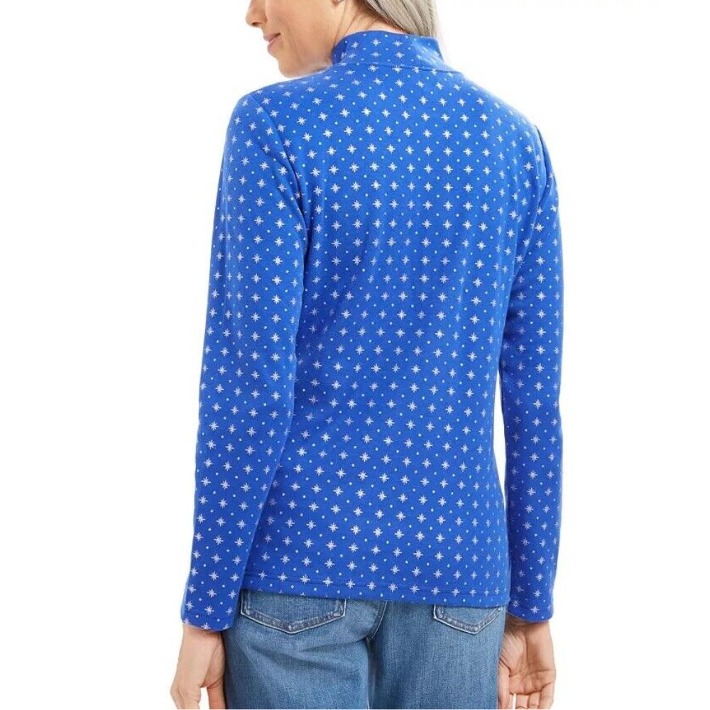 Karen Scott Blusa Feminina com Estampa de Flocos de Neve e Gola Alta Azul Escuro Tamanho Grande