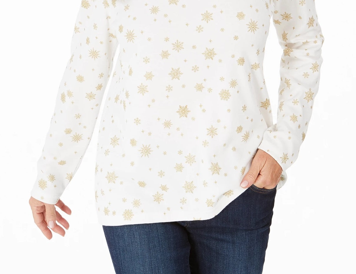 Karen Scott Blusa feminina Snowy Glory com gola alta, branca, tamanho extragrande