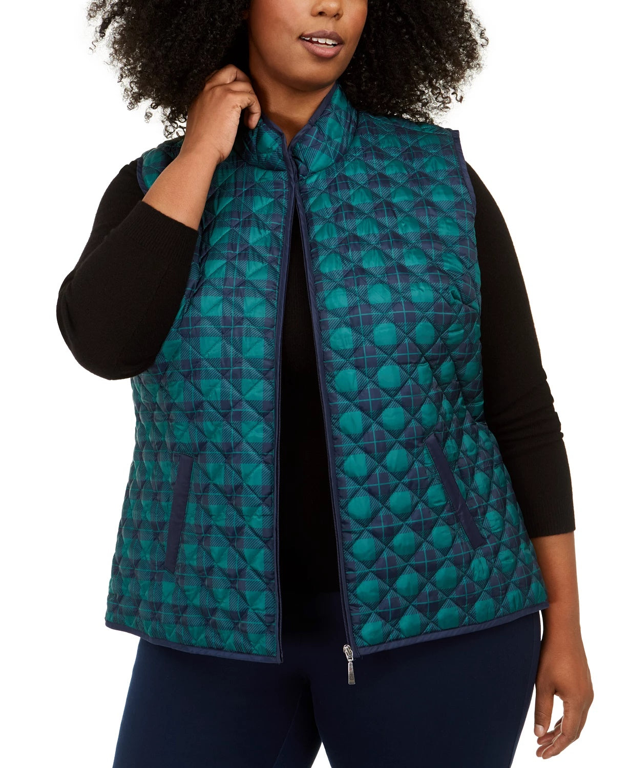 Colete acolchoado estampado plus size feminino Karen Scott, azul marinho, tamanho 1X