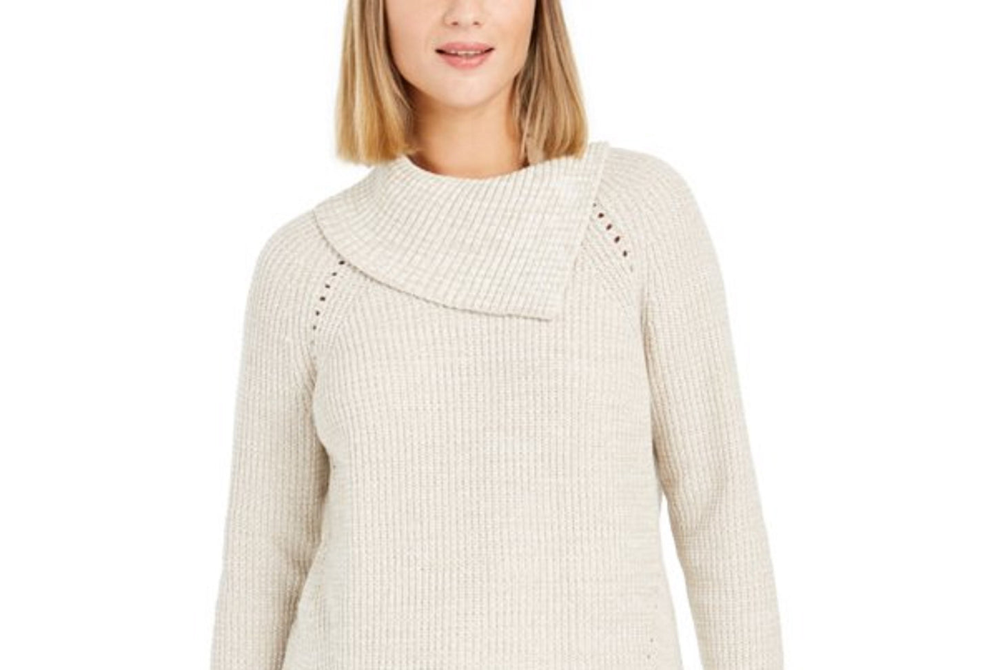 Suéter feminino de malha Pointelle Style &amp; Co, bege, tamanho pequeno