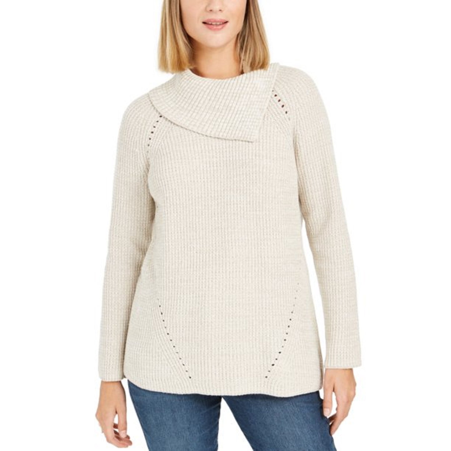 Suéter feminino de malha Pointelle Style &amp; Co, bege, tamanho extra grande