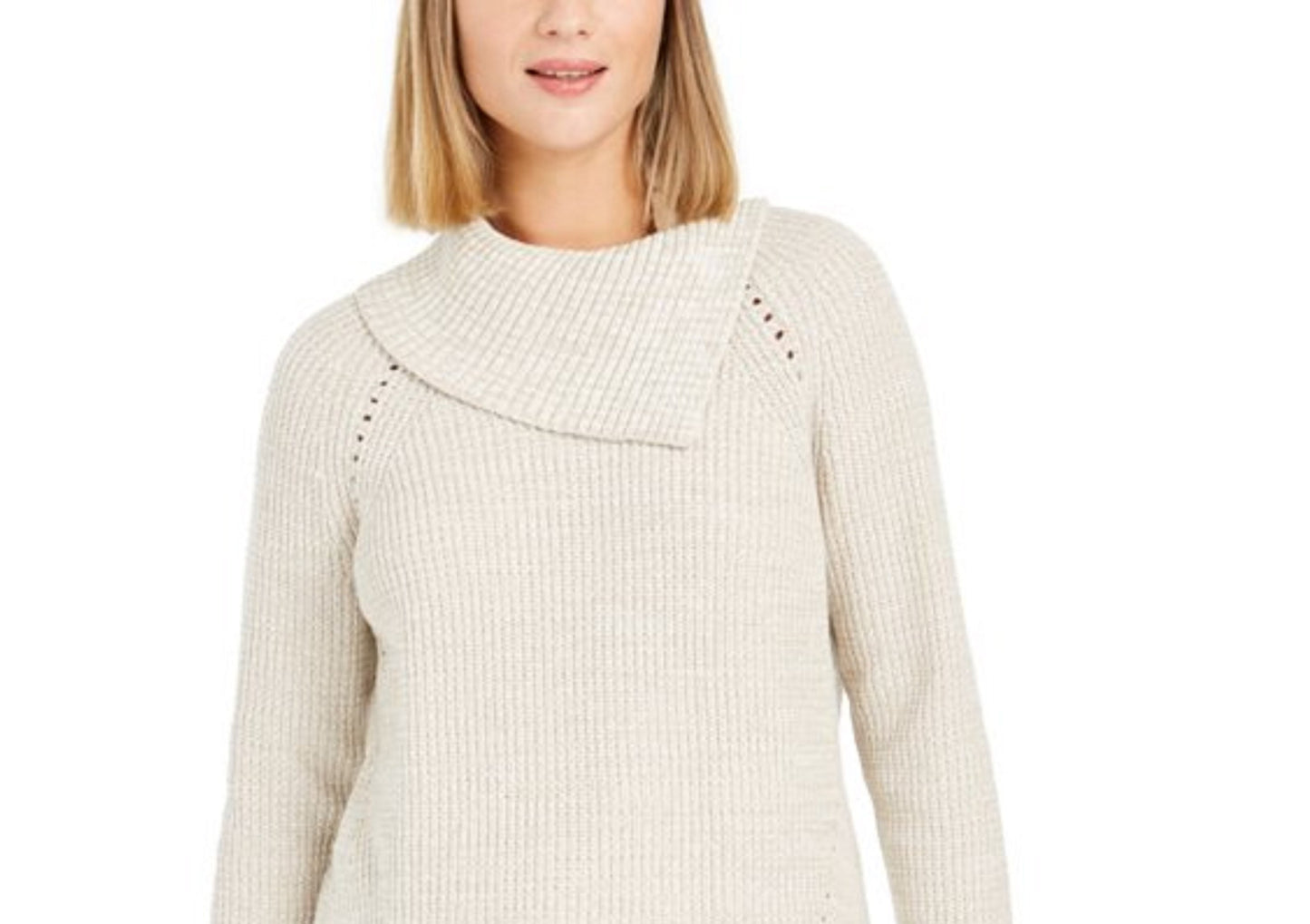 Suéter feminino de malha Pointelle Style &amp; Co, bege, tamanho extra grande
