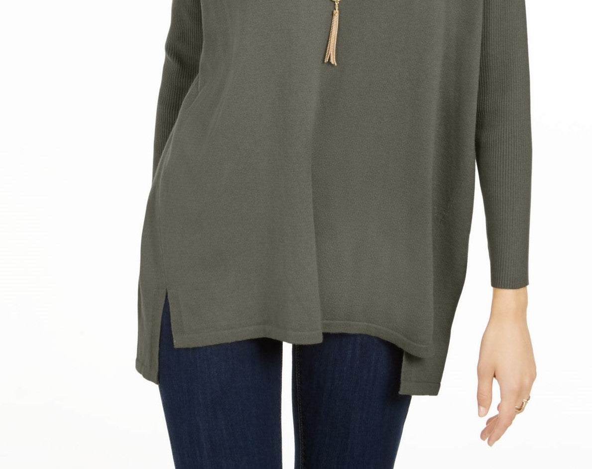 Suéter túnica feminino com decote em V estilo &amp; co cinza escuro tamanho pequeno