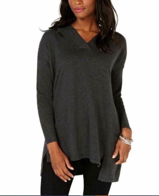 Suéter túnica feminino com decote em V, cinza, tamanho extrapequeno, estilo &amp; co