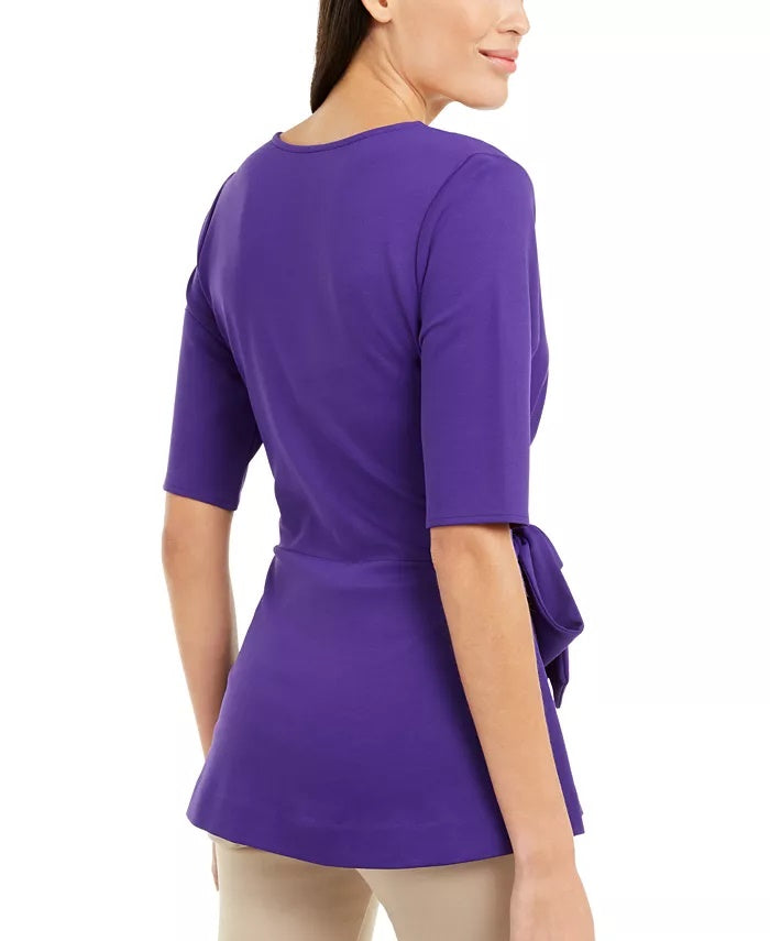Blusa peplum com amarração frontal e falso envelope Alfani feminina, roxa, tamanho pequeno