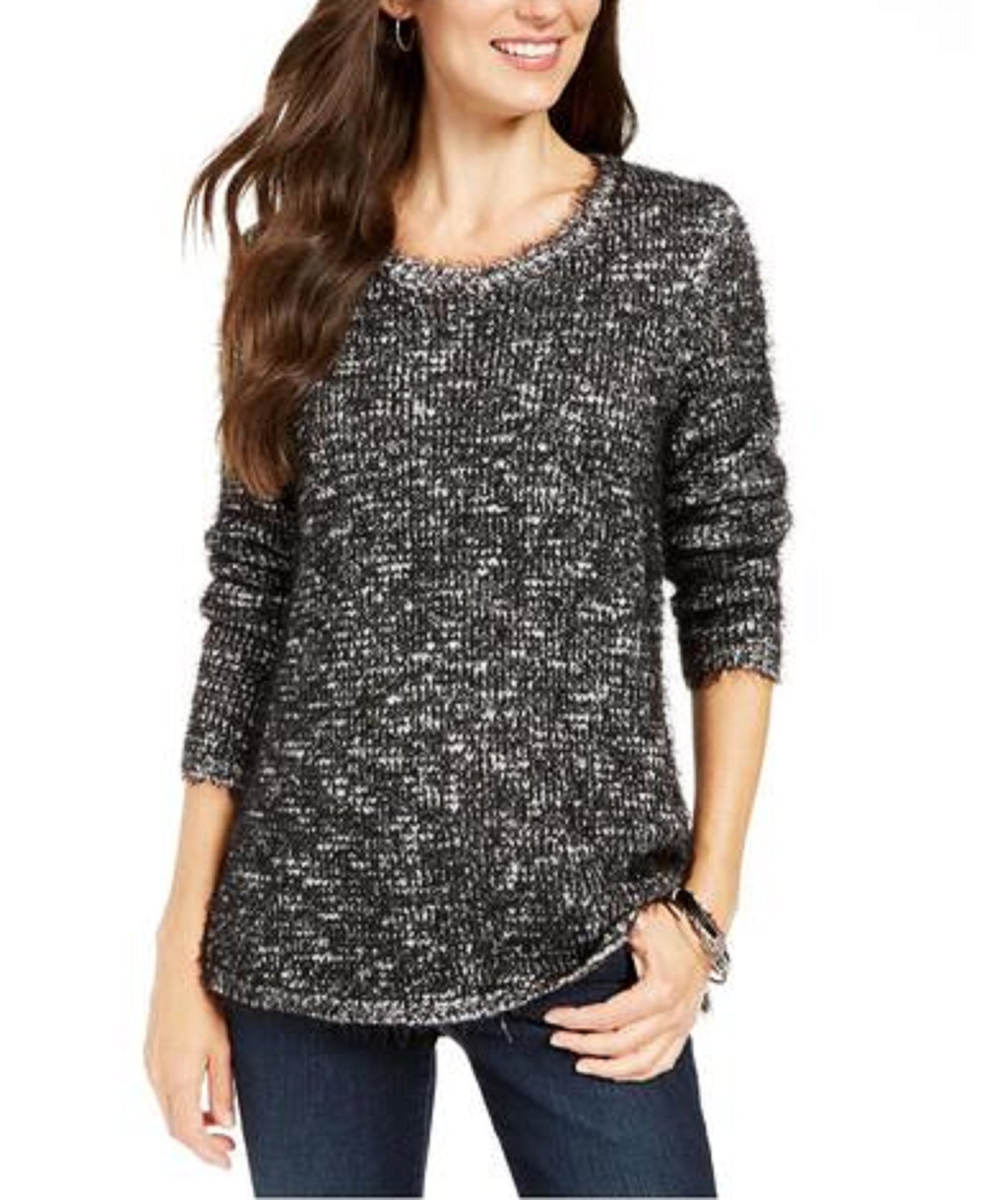 Suéter texturizado de cílios feminino Style &amp; Co, preto, tamanho médio