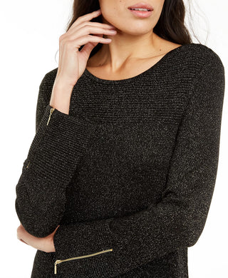 Suéter túnica feminino Alfani de malha brilhante, preto, tamanho XXG