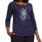 Karen Scott Top Feminino com Estampa de Cavalo Marinho e Manga Curta Azul Marinho Tamanho P