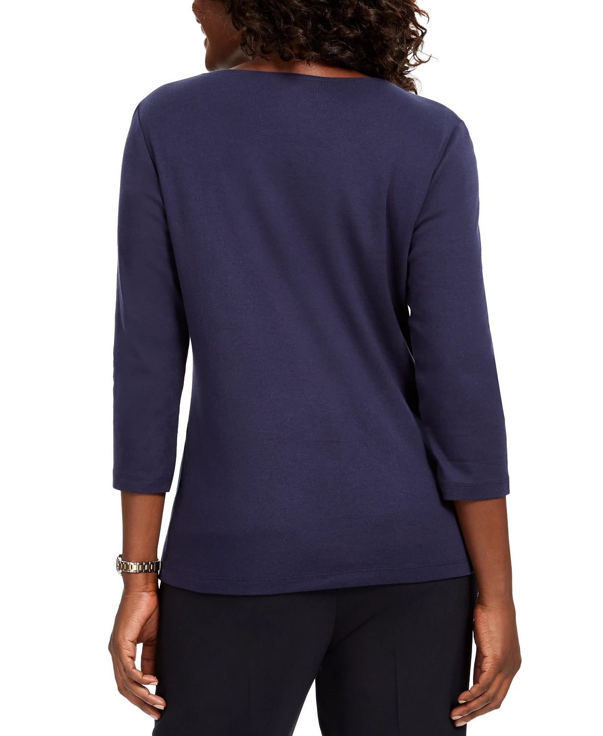Karen Scott Top Feminino com Estampa de Cavalo Marinho e Manga Curta Azul Marinho Tamanho P