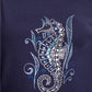 Karen Scott Top Feminino com Estampa de Cavalo Marinho e Manga Curta Azul Marinho Tamanho P