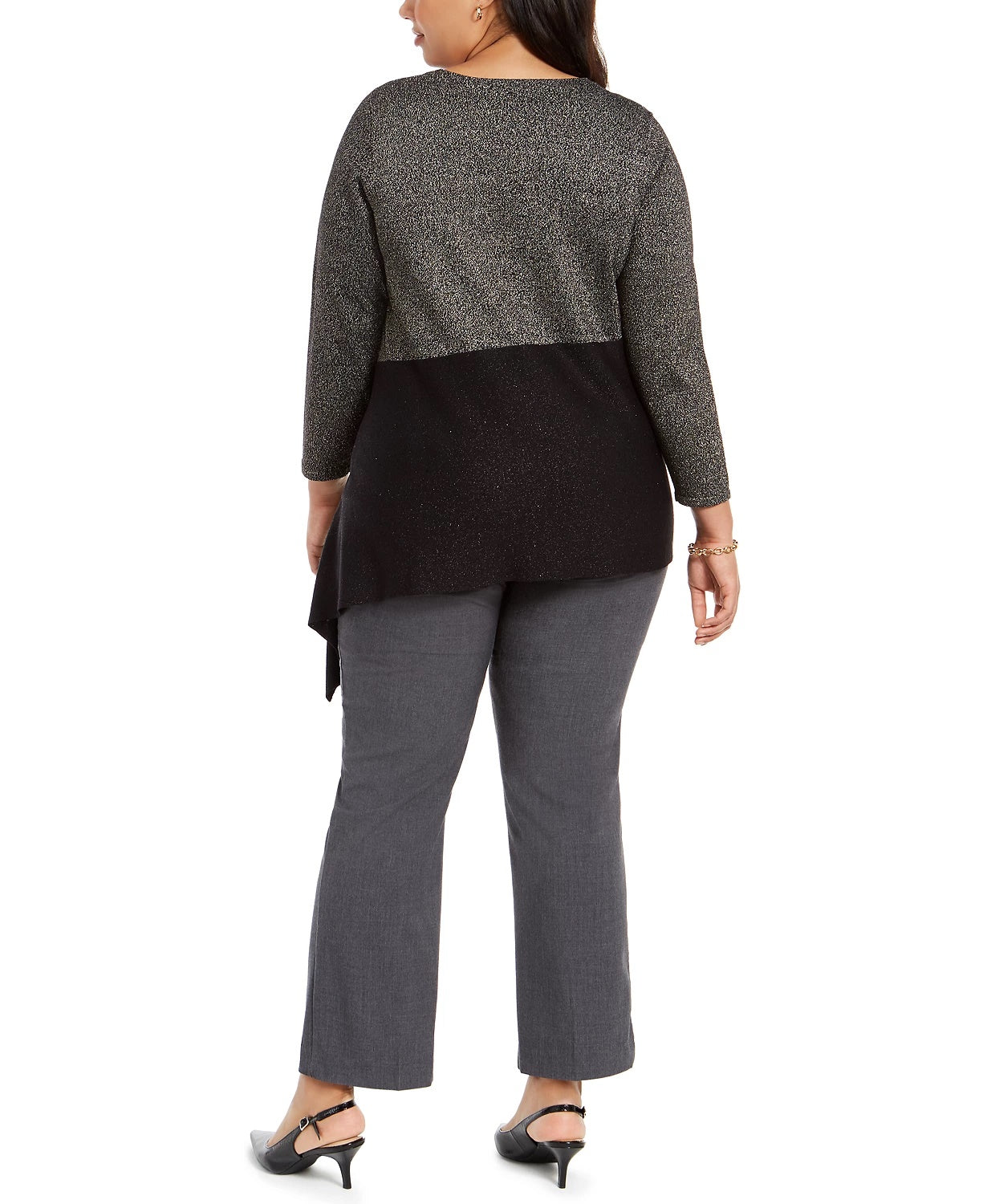 Suéter assimétrico com blocos de cores Alfani feminino, preto, tamanho 1X