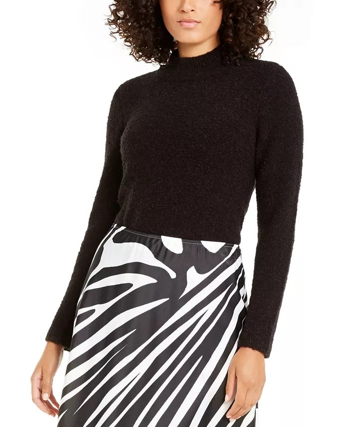 Suéter feminino Alfani com gola alta e bouclé, preto, tamanho pequeno