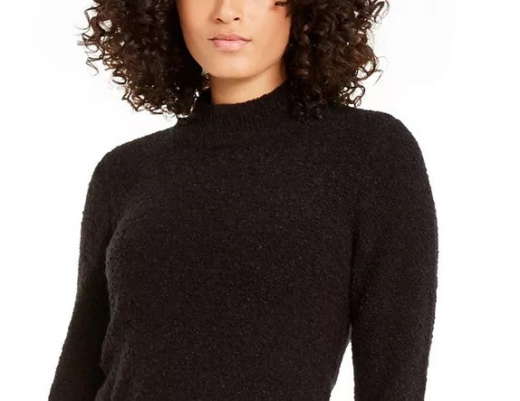 Suéter feminino Alfani com gola alta e bouclé, preto, tamanho pequeno