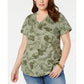 Camiseta feminina estampada com decote em V, tamanho médio, verde, estilo &amp; co