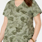 Camiseta feminina estampada com decote em V, tamanho médio, verde, estilo &amp; co