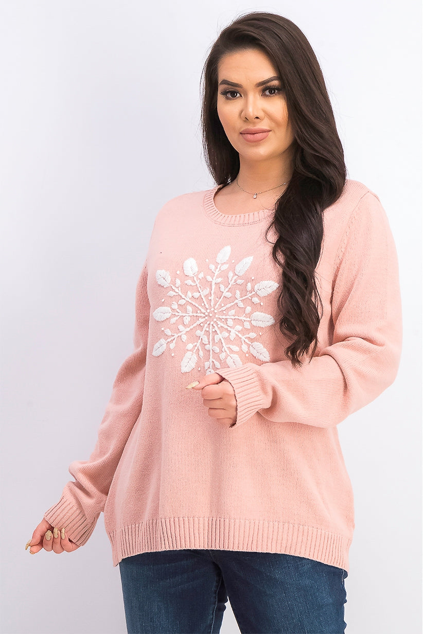 Karen Scott Suéter Feminino com Apliques de Floco de Neve Rosa Tamanho XXG